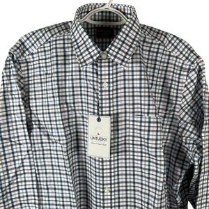 NEW UNTUCKit Mens Seyval Wrinkle Free Button Up Shirt LT Reg Blue Plaid Cotton